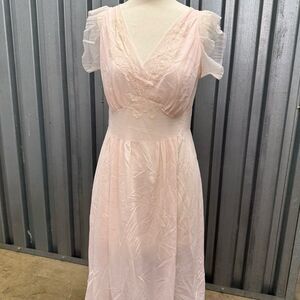 Vintage pastel pink coquette lace ruffle sleeve midi slip